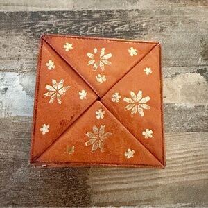 Vintage Moroccan Hand made Folding Origami Soft Tan Leather Coin Purse wallet